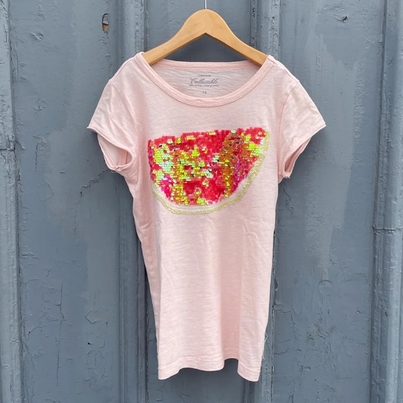 Crew Cuts Cotton Watermelon sequin T-Shirt, size 12 - Picture 1 of 5